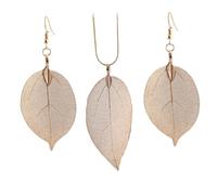 COOLHIYA Elegant Leaf Shape Necklace and Ear Drops Set for Women Creative Jewelry for Ladies for Parties and Everyday Wear Golden