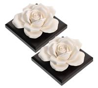 COOLHIYA Essential Oil Diffuser Unique Fragrance Diffuser Ceramic Rose Shaped 2pcs with Smooth Surface and Wood Base Cordless Aroma for Living Room and Car Decor for Home and Office