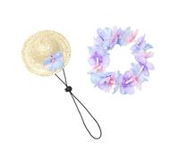 COOLHIYA Hat and Garland Set with Adjustable Straps Hawaiian Style Comfortable Material for Small Dogs and Cats for Hawaii Beach Vacation and Casual Summer Wear