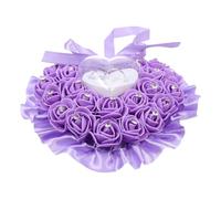 COOLHIYA Heart-shaped Wedding Ring Pillow with Rose Design and Rhinestone Decoration, Purple Foam and Plastic Material, Elegant Ring Storage Box for Wedding Ceremony and Romantic Atmosphere