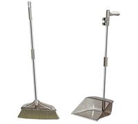 COOLHIYA Heavy Duty Broom and Dustpan Set with Long Handle Soft Bristle Floor Sweeping Tool for Indoor Outdoor Use Lightweight Cleaning Bundle for Home Garage Workshop Sidewalks