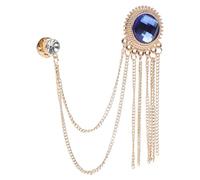 COOLHIYA Men's Vintage Brooch Pin with Hanging Chain Gold Sapphire Lapel Decoration for Business Suits Lightweight Elegant Breastpin Accessory for Formal Wear and Coats
