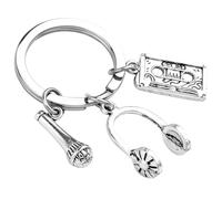 COOLHIYA Multifunctional Metal Key Chain with Microphone and Headset Design, Lightweight Silver Music Theme Pendant for Keys, Backpack Or Handbag Accessory