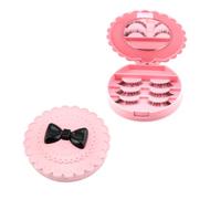 COOLHIYA Pink False Eyelash Storage Box with Bowknot Design and True Mirror, Portable Plastic Makeup Organizer for Women, Convenient Lash Storage with Lid