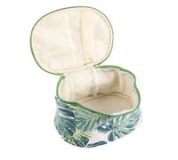 COOLHIYA Portable Travel Makeup Bag and Toiletry Bag in Green Canvas with Oval Shape Featuring Tropical Monstera Printing, for Organizing Toiletries and Travel Use