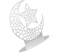 COOLHIYA Ramadan Mubarak Table Ornament Silver Acrylic Moon and Star Decorative Indoor Tabletop Adornment with Holiday Charm and Convenient Use for Eid and Ramadhan Festival