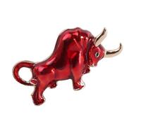 COOLHIYA Red Alloy Ox Brooch Pin, Creative and Chic Decorative Suit Accessory, Unique Delicate Gift for Women, for Classic and Retro Style Outfits