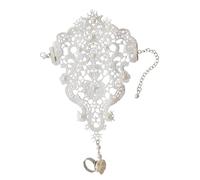 COOLHIYA Retro Lace Finger Bracelet Elegant White Beads Wedding Accessory for Bride Integrated Hollow out Design Charming Style