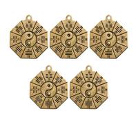 COOLHIYA Retro Taoist Eight Diagram Brass Pendant Key Ring Decor for DIY Making Exorcism Practical Charm Golden Finish, 5pcs Set for Individual Creativity and Peace Protection