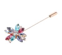 COOLHIYA Rhinestone Flower Brooch Pin Multi-color Lapel Pin with Secure Straight Clasp Floral Corsage for Men Women Wedding Party Suit Cardigan Accessory