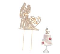 COOLHIYA Romantic Heart Cake Topper for Wedding Anniversary Engagement Lightweight Sparkling Rhinestone Mr and Mrs Decorative Wedding Topper Elegant Non Edible Cake Decor with Calligraphy