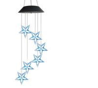 COOLHIYA Solar Wind Chime Light Hanging Decorative LED Solar Garden Lights for Patio Courtyard Black Shell with Blue Star Outdoor Solar-powered Flickering Lamp
