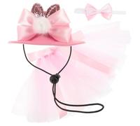 COOLHIYA Spring Pet Costume Set Convenient to Wear Bow Tie and Hat with Pink Gauze Skirt Photo Props Outfit for Small Pets for Party and Photos