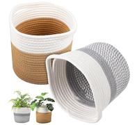 COOLHIYA Storage Baskets Bathroom Basket 2 Pcs Cotton Rope Woven with Reinforcement Weaving Modern for Towels and Flower Pots for Home Decorations and Office Use