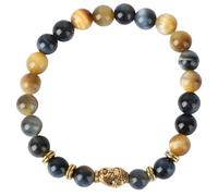 COOLHIYA Stylish Tiger Eye Bead Bracelet Elastic Wrist Rope Stone Buddha Beaded Bangle Easy to Wear and Take for Women Fashion Jewelry