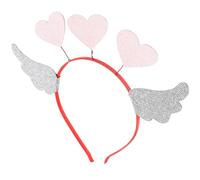 COOLHIYA Valentine Party Headband for Adults with Pink Felt Hearts and Angel Wings, Detailed Workmanship and Glitter Texture, Lovely Look Hair Accessory for Valentine Festivals