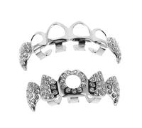 COOLHIYA Vampire Fang Teeth Grills Unique Rhinestone Teeth Jewelry for Halloween Parties Comfortable Hollow Design for Men Women Hip Hop Style Accessory