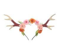 COOLHIYA Women’s Reindeer Antlers Headband Deer Horns Hairband Woodland Floral Headpiece for Halloween Party Cosplay and Decorations Light Brown