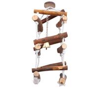 COOLHIYA Wooden Parrot Swing with Mini Bell Decor with Three Layers and Thickened Wooden Bars, Easy Hanging Design Natural Cotton Rope Suitable for Birds and Parrots in Cage or Garden