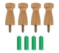 COOLHIYA Wooden Wall Hooks Wall Mounted for Hanging Clothes and Hangers 4pcs with Rounded Coat and Hat Hooks for Home Use and Laundry Organisation