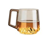 COOLHOOD Premium Borosilicate Glass Cup with Artistic Mountain Designs and Comfortable Wood Handle Drinking Retro Styles Glass Coffee