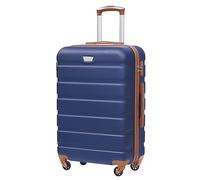 COOLIFE 24 Inch Medium Suitcase for Holiday Travel, Cruises and Studying Abroad, ABS+PC, Lightweight Durable Luggage with 360° Spinner Wheels, YKK Zipper, Telescopic Handle, TSA Lock, Blue/Brown