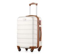 COOLIFE 24 Inch Medium Suitcase for Holiday Travel, Cruises and Studying Abroad, ABS+PC, Lightweight Durable Luggage with 360° Spinner Wheels, YKK Zipper, Telescopic Handle, TSA Lock, White/Brown