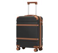 COOLIFE Cabin Suitcase 55X40X20cm for EasyJet Airlines Carry on Cabin Luggage Hard Shell Suitcase Lightweight with TSA Lock and 4 Dual-Spinners Wheels (Black/Brown, 55 x 40 x 20cm)