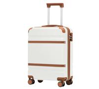 COOLIFE Cabin Suitcase 55X40X20cm for EasyJet Airlines Carry on Cabin Luggage Hard Shell Suitcase Lightweight with TSA Lock and 4 Dual-Spinners Wheels (White/Brown, 55 x 40 x 20cm)