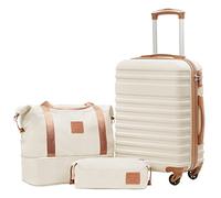COOLIFE Suitcase Set 3 PCS - 20" Hard Shell Lightweight ABS Luggage + Travel Bag & Toiletry Bag, Small Suitcase Carry on with TSA Lock, 4 Wheels for Travel, Airline & Cruise, Business Trip Beige/Cream