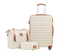 COOLIFE Suitcase Trolley Carry On Hand Cabin Luggage Hard Shell Travel Bag Lightweight with TSA Lock,The Suitcase Included 1pcs Bag and 1pcs Toiletry Bag (White/Brown, 24 Inch Luggage Set)