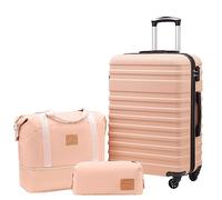 COOLIFE Suitcase Set 3 PCS - 24" Hard Shell Lightweight ABS Luggage + Travel Bag & Toiletry Bag, Medium Suitcase with TSA Lock, 360° Wheels for Travel, Airline & Cruise, Business Trip Sakura Pink