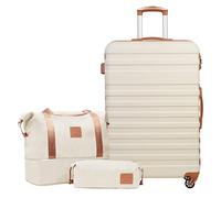 COOLIFE Suitcase Set 3 PCS - 28" Hard Shell Lightweight ABS Luggage + Travel Bag & Toiletry Bag, Large Suitcase with TSA Lock, 360° Wheels for Travel, Airline & Cruise, Check in Baggage, Beige/Cream