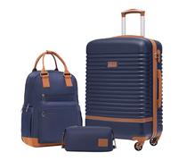 COOLIFE Suitcase Set, 3 Piece Luggage Sets with Travel Backpack and Toiletry Bag for Short Travel, TSA Lock 360° Spinner Wheels (Blue/Brown, 20 Inch Luggage Set)