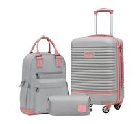 COOLIFE Suitcase Set, 3 Piece Luggage Sets with Travel Backpack and Toiletry Bag for Short Travel, TSA Lock 360° Spinner Wheels (Pink/Grey, 20 Inch Luggage Set)