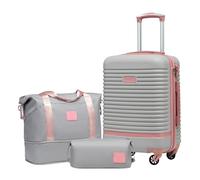 COOLIFE Suitcase Set 3PC - 20" Lightweight ABS Hard Shell Luggage + Travel Bag， Small Suitcase with 360° Wheels, TSA Locks for Family Travel, Cruise & Long Trips Grey/Pink