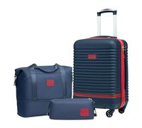 COOLIFE Suitcase Set 3PC - 20" Lightweight ABS Hard Shell Luggage + Travel Bag， Small Suitcase with 360° Wheels, TSA Locks for Family Travel, Cruise & Long Trips Blue/Red