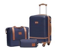 COOLIFE Suitcase Set 3PC - 20" Lightweight ABS Hard Shell Luggage + Travel Bag， Small Suitcase with 360° Wheels, TSA Locks for Family Travel, Cruise & Long Trips Blue/Brown
