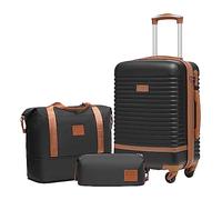 COOLIFE Suitcase Set 3PC - 20" Lightweight ABS Hard Shell Luggage + Travel Bag， Small Suitcase with 360° Wheels, TSA Locks for Family Travel, Cruise & Long Trips Black/Brown
