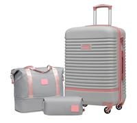 COOLIFE Suitcase Set 3PC - 24" Lightweight ABS Hard Shell Luggage + Travel Bag， Medium Suitcase with 360° Wheels, TSA Locks for Family Travel, Cruise & Long Trips Grey/Pink