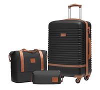COOLIFE Suitcase Set 3PC - 24" Lightweight ABS Hard Shell Luggage + Travel Bag， Medium Suitcase with 360° Wheels, TSA Locks for Family Travel, Cruise & Long Trips Black/Brown