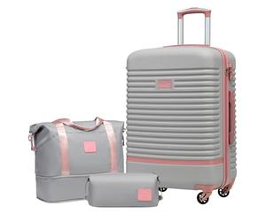 COOLIFE Suitcase Set 3PC - 24" Lightweight ABS Hard Shell Luggage + Travel Bag， Medium Suitcase with 360° Wheels, TSA Locks for Family Travel, Cruise & Long Trips Grey/Pink