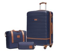 COOLIFE Suitcase Set 3PC - 28" Lightweight ABS Hard Shell Luggage + Travel Bag， Large Suitcase with 360° Wheels, TSA Locks for Family Travel, Cruise & Long Trips Blue/Brown