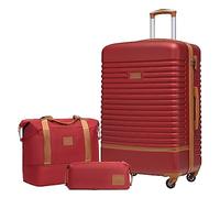 COOLIFE Suitcase Set 3PC - 28" Lightweight ABS Hard Shell Luggage + Travel Bag， Large Suitcase with 360° Wheels, TSA Locks for Family Travel, Cruise & Long Trips Red/Brown