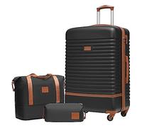 COOLIFE Suitcase Set 3PC - 28" Lightweight ABS Hard Shell Luggage + Travel Bag， Large Suitcase with 360° Wheels, TSA Locks for Family Travel, Cruise & Long Trips Black/Brown