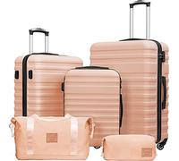 COOLIFE Suitcase Set 5 PCS - 20/24 / 28" Lightweight Luggage Set + Travel Bag & Toiletry Bag, Suitcases with TSA Lock + 360° Wheels for Family Travel, Study Abroad & Long Trips Sakura Pink