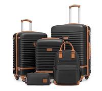 COOLIFE Suitcase Set, 5 Piece Luggage Sets with Travel Backpack and Toiletry Bag for Family Travel, TSA Lock 360° Spinner Wheels (Black/Brown, 5 Piece Set)
