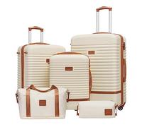 COOLIFE Suitcase Set 5PC: 28/24/20" + Weekenders, ABS Hard Shell Lightweight, 360°Wheels & TSA Locks Travel Luggage Sets - for Europe, Cruise, Study Abroad & Family Travel White/Brown