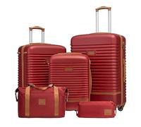COOLIFE Suitcase Set 5PC: 28/24/20" + Weekenders, ABS Hard Shell Lightweight, 360°Wheels & TSA Locks Travel Luggage Sets - for Europe, Cruise, Study Abroad & Family Travel Red/Brown