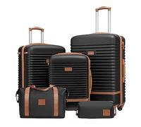 COOLIFE Suitcase Set 5PC: 28/24/20" + Weekenders, ABS Hard Shell Lightweight, 360°Wheels & TSA Locks Travel Luggage Sets - for Europe, Cruise, Study Abroad & Family Travel Black/Brown